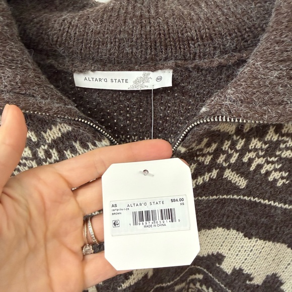 Altar'd State Brown and Cream Patterned Sweater - Picture 6 of 8
